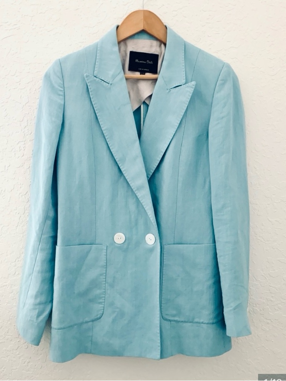 Massimo Dutti Sky Blue Tailored Linen Blazer Jacket